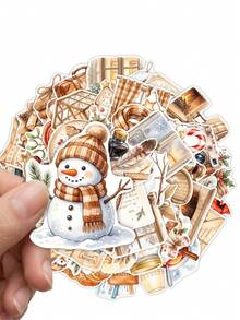 50Pcs Caramel Christmas Stickers, Cozy Winter Holiday Decor Stickers, DIY Waterproof Stickers - one-size - View 2