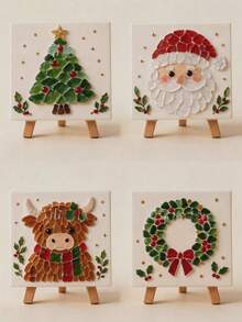 1pc Christmas Sea Glass Art Kit, DIY Sea Glass Mosaic Art Set, Suitable For Beginners And Adults, Includes Santa Claus Theme Mosaic Craft Kit, DIY Home Decor, Gift For Craft Enthusiasts - Multicolor - View 3