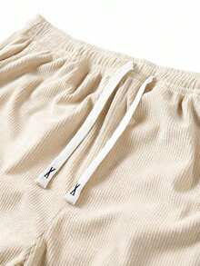 Men's Cargo Pants, Apricot Corduroy Multi-Pocket Trousers, Drawstring Elastic Waist Straight Leg Long Pants, Vintage Loose Drape Casual Versatile Commuter Pants - Apricot - View 6