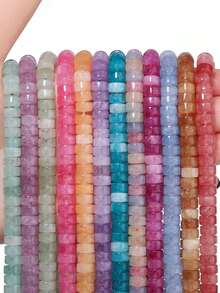 1 Strand 7x4mm Flat Round Spacer Beads Multicolor Jade Stone Beads For Flat Disc Jewelry Making Diy Bracelet Accessories ﻿ - Multicolor - View 3