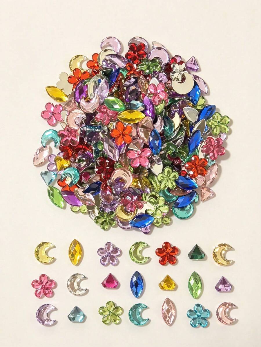 50/100/200pcs Mixed Color Assorted Flat Back Acrylic Rhinestones, Moon ...