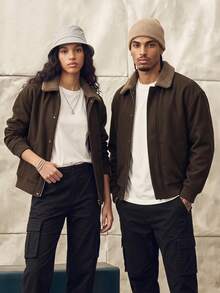 Norleigh Men's Brown High Street Style Fleece Collar Loose Zip-Up Overcoat - Brown - View 1