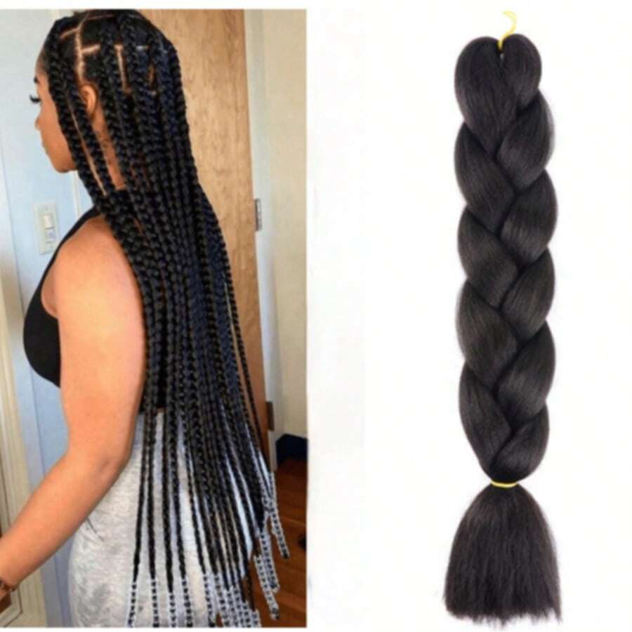 Pre-Stretched Large Braiding Hair 24 Inch Kanekalon Synthetic Fiber Hair Extensions 100g/Pack, Tangle-Free Braiding Hair For African Box Braids And Twist Braids
