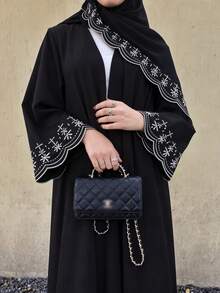 Hafizah Women's Floral Print Robe And Headscarf, Casual Dress For Party, Outing And Arabic Style Spring Black Fall - Black - View 3