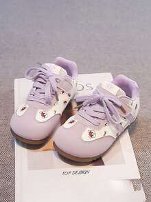 Girls' Cartoon Bear Casual Sneakers, Spring/Autumn New Soft Sole Baby Shoes - Mauve Purple - View 2