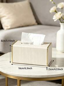 Multifunctional Desktop Tissue Box PU Leather Stripe Design Gold Edge Tissue Box Suitable For Living Room Dining Room Kitchen Desktop Decoration Home Decor Accessories & Storage Apartment Essentials - Multicolor - View 10