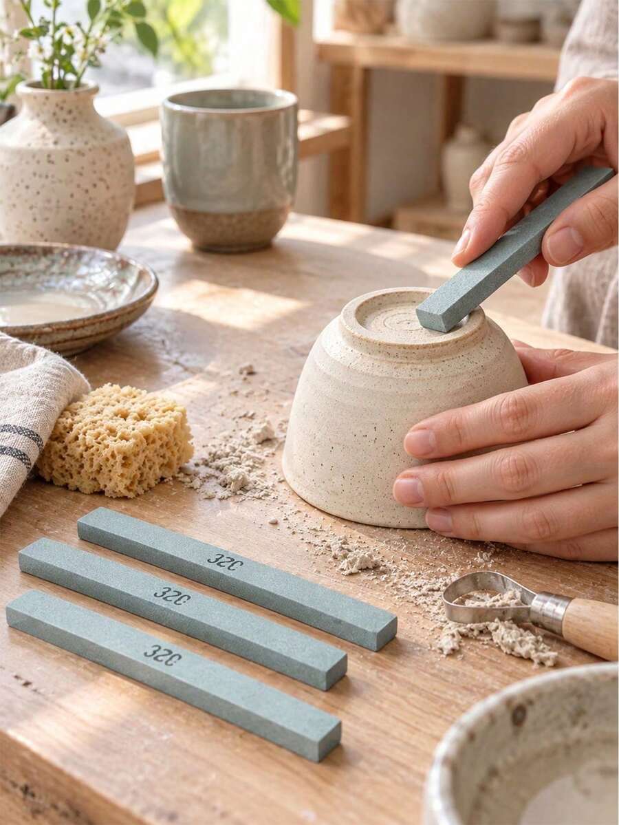 Ceramic Polishing Stone, Small Coarse Sand Grinding Stone, Non-Electric, Glazed Surface Adhesive Bottom Grinding Tool, Suitable For Ceramic Art Enthusiasts And Beginners - New Model - View 1