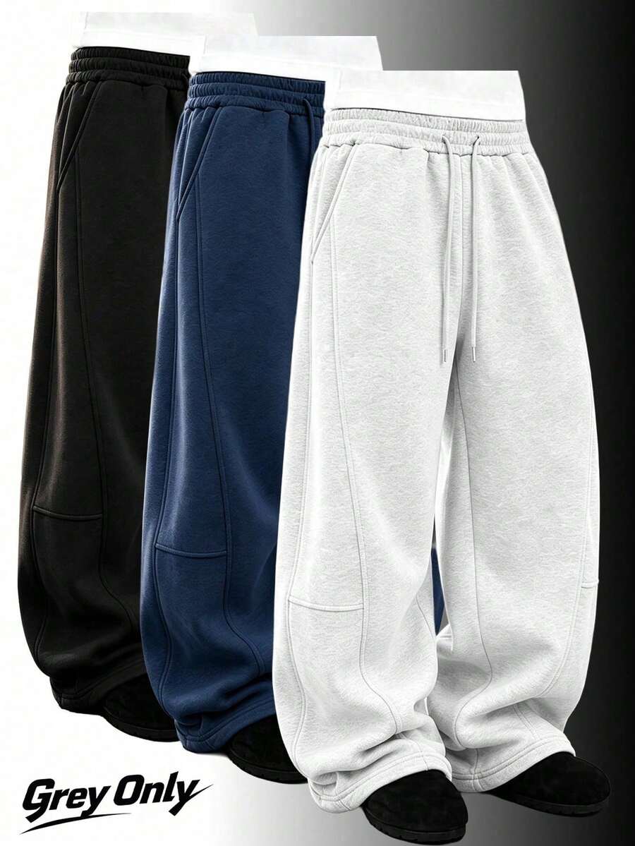 Men's Elastic Waist Wide Leg Sweatpants With 3D Split Seam Design, Drawstring, Dual Pockets, Draped Floor-Length Casual Pants, American Street Style, Suitable For Daily, Outdoor, Running, Commuting, Boyfriend Birthday Gift, Spring/Summer - Dusty Purple - View 1