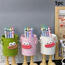 DIY Big Mouth Pen Holder, Makeup Brush Storage Rack, Cute Highly Attractive Student Desk Pen Holder, Simple American Retro Storage Bucket. Suitable For Makeup Storage, Home Office Storage, Learning Supplies Organization. Highly Attractive Cartoon Personalized Pen Holder, Student Desk Office Desk Storage Tool, Large Capacity Cute Simple Retro Storage Bucket. - Multi-color - View 11