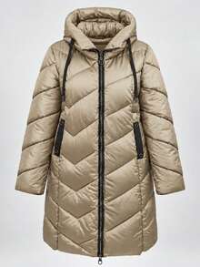 Plus Size Hooded Quilted Longline Padded Coat - Camel - View 6