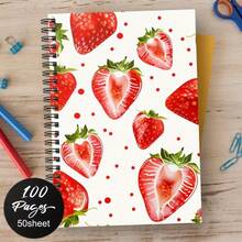 Sweet Strawberry Pattern A5 Spiral Notebook, , 50 Sheets 100 Pages, Professional Office Notepad, Portable Classroom Notes And Meeting Records, Diary For Office Use, Creative Gift Choice - One Book (50 Pages, 100 Pages) - View 3