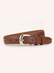 1/2pcs Women's Beveled Silver Buckle Solid Color Minimalist Casual Versatile Decorative Belt, Suitable For Daily Use - Multi-color Silver Buckle - View 12