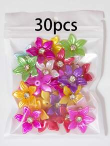 10/30/50pcs 27mm Rhinestone ABS Faux Pearl 5-Petal Flower For Jewelry Accessories Decoration Material - Five-petal Flower With Rhinestones - View 8