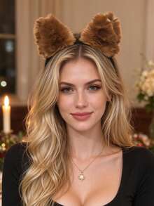 1pc Faux Fox Ear Plush Headband, Japanese Anime Cosplay Costume Hair Accessory, Cute Animal Ear Photo Prop Versatile Headwear - Multicolor - View 1
