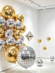 1pc Gold Disco Ball Balloons Decorations - 22/18/10 Inch, 4D Spherical Disco Balloons For Disco Party Decorations | 70s Party Decorations, Disco Decorations | Mamma Mia Party And Father's Day Scene Layout - Multicolor - View 2