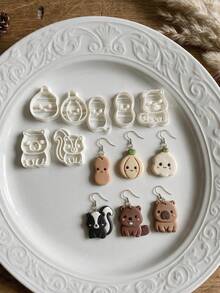 Polymer Clay Cutters, Forest Animal Squirrel Skunk Beaver Capybara Peanut Garlic Shaped Molds For DIY Handmade Earring Pendant Jewelry Craft Making - White - View 3