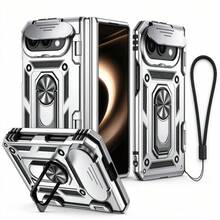 SKJL 防撞耐用裝甲手機殼，相容 iPhone Duo、Galaxy Z Fold 8 Ultra、Fold8、Fold7、Fold 6、Fold 5 折疊手機，附滑動式相機保護蓋，內建金屬環支架，全機身防震手機殼 - 銀色 - 查看 2