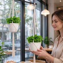 4pcs/Set Woven Bohemian Style Plant Hanging Baskets, Four-Rope Reinforced Support Structure, Stable And Non-Wobbling, Hollow Mesh Bag Design, Utilize Vertical Space To Hang Green Plants, Suitable For Living Room, Balcony, Bedroom Wall Decoration - Multicolor - View 5