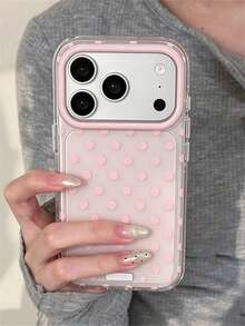 Cute Polka Dot Pattern With Suction Cup Sticker Macaron Color Transparent Phone Case, Compatible With IPhone 18 Pro Max 18 Pro 17 Pro Max 17 Pro 17 16 Pro Max 16 Pro 16 15 Pro Max 15 Pro 14 Pro Max 14 Pro 13 12 11, Minimalist Soft TPU Transparent Protective Back Cover - Pink - View 4