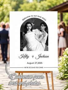Cartel de Bienvenida Personalizado para Boda y Fiesta Nupcial - Personalizado con Foto y Texto, Se Puede Agregar Nombre y Fecha, Carga de Foto DIY para Decoración de Entrada, Cartel Decorativo, Excluyendo Soporte - Multicolor 09 - Ver 10