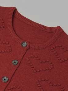 DONICY Suéter de cuello redondo color burdeos para mujer, mangas con patrón de corazón, esencial de otoño, estilo vintage - Rojo - Ver 4