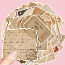 50Pcs Vintage Blank Tag Stickers, Retro Worn Paper Label Stickers, Writable Junk Journal Decor Stickers, Aesthetic Scrapbooking Supplies, DIY Craft Gift Packaging Decor Stickers - one-size - View 3