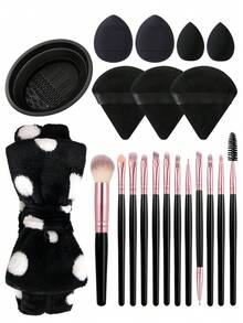 22 Pcs Black Makeup Tool Set, 12 Pcs Black Eye Makeup Brushes And 9 Pcs Makeup Puff & Sponge Set. Firmly Fixed Bristles Do Not Shed Easily. Durable Puff And Sponge Maintain Great Performance After Repeated Use. - Multicolor - View 12