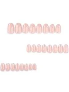 24pcs Neutral Short Oval Nail Patch Set, Acrylic Material, Nude Gold ...