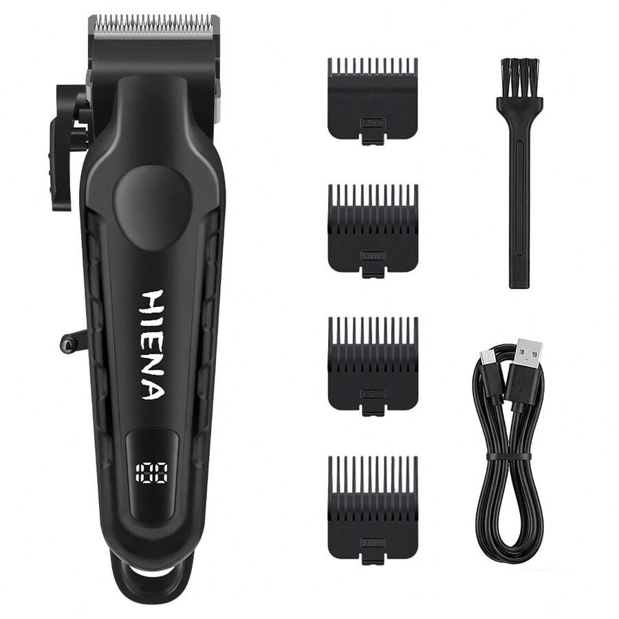 HIENA 專業男士金色理髮剪,LED 數位顯示 USB 充電式無線理髮器,1200mAh 低噪音理髮機,附 4 個限位梳,家用沙龍理髮修容套組 - 黑色 - 查看 1