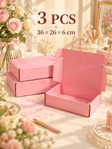 3pcs Pink Shipping Boxes, Packaging Materials, Carton Boxes, Corrugated Cardboard Boxes, Postal Paper Boxes, Gift Boxes, Corrugated Paper Boxes, Express Boxes, Packing Boxes Back To School - A - View 6