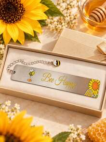 Bee Happy Quote Metal Bookmark With Bee Pendant Sunflower Pattern Book Markers Cute Reading Accessory Gift - Multicolor - View 7