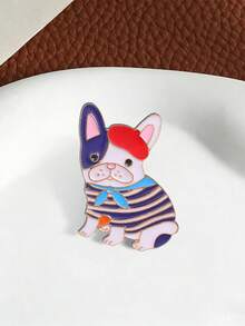 1 Pc Novelty Cute French Bulldog Enamel Pin, Puppy In Beret & Striped Clothes Brooch, Animal Badge For Backpack Hat And Clothing - Multicolor - View 8