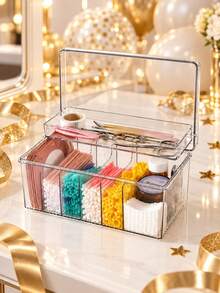 1pc Eyelash Technician Eyelash Cart Storage Box, Acrylic Eyelash Extension Storage Organizer, Suitable For Home DIY Eyelashes And Eyebrows, Transparent False Eyelash Supplies Compartment Storage Box, Christmas Nail Art Storage - Transparent - View 11