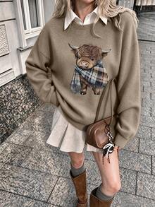Women's Casual Round Neck Letter Print Sweatshirt (Autumn/Winter) - Earth Gray - View 5