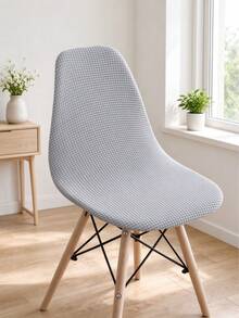 1pc Minimalist Solid Color Removable Washable All-Season Corn Velvet Elastic Curved Shell Chair Cover - Light Grey - View 10
