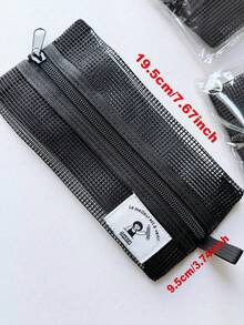 1pc Black Mesh Pencil Case, Semi-Transparent Handheld Durable Stationery Storage Bag, Minimalist Pencil Pouch For Students, Unisex,Back To School - Black - View 12