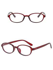 1 Pair Women's Oval Red Premium Fashionable Non-Prescription Glasses, Suitable For Office, Watching TV, Gaming, Using Phone - Hong Ping - View 2