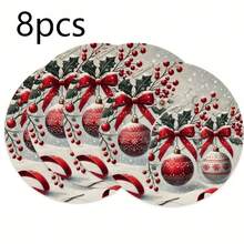 Set Of 1 Table Runner, Designed With A Christmas Pentagram And Adorned With Pine Branches, Bells, And Bows. Indoor And Outdoor Holiday Table Flags, Resistant To Dirt And Oil Stains. Suitable For Kitchen, Dining Room, And Christmas Party Decoration. - Multicolor - View 18