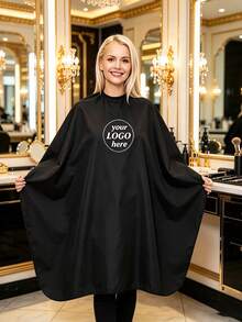 Customizable Image Or Logo Barber Cape, Black, White And Grey Optional, Unisex With Black Trim, Professional Hairdresser Anti-Stick Hair Cape Robe - Multicolor - View 5
