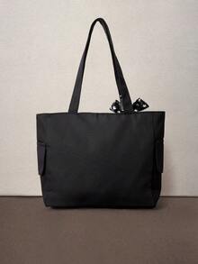 Hatastic Large Capacity Solid Color Tote Bag With Multiple Pockets, Simple And Lightweight Suitable For Carrying Laptops, Tote Bags - Black - View 3