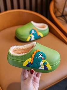 1 Pair Cute Cartoon Dinosaur Indoor Slippers For Boys And Girls, Autumn/Winter - Green - View 2