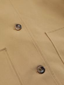 Autumn/Winter Lapel Back Button Khaki Short Trench Coat, Casual Cargo Style Style Loose Outdoor Travel Jacket - Khaki - View 9