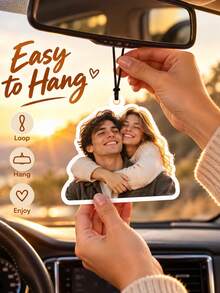 Custom Photo Car Hanging Decor, Personalized Rearview Mirror Pendant, Customized Image Car Ornament, Customizable Memorial Pendant, Anniversary, Birthday, Holiday Gift, Suitable For Couples, Family, Friends, Unique Gift, Aesthetic Style, Pet Memorial - Style a - View 4