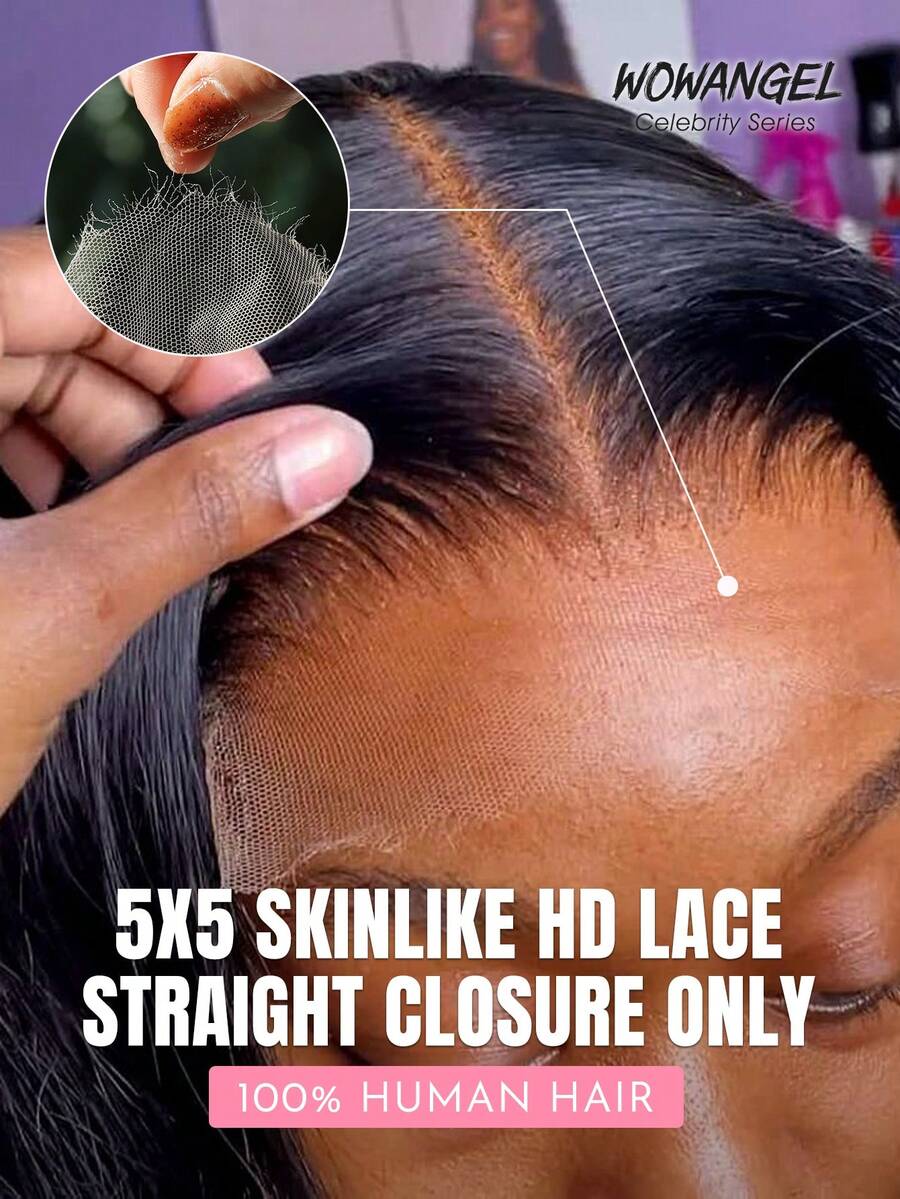 WOWANGEL 5X5 Real HD Lace Closure With Baby Hair Pre Plucked Ready To Ship 100% Human Hair Invisible Straight Melt Skins True HD Lace Closure Only For Women - Natural Black - View 1