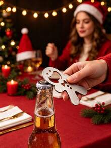 1/2pcs Gingerbread Man Shaped Stainless Steel Beer Bottle Opener, Christmas Party Bar Kitchen Gadget, Creative Holiday Drink Opener, Suitable For Home Gathering Table, Kitchen Decor And Holiday Arrangement - Multicolor - View 1
