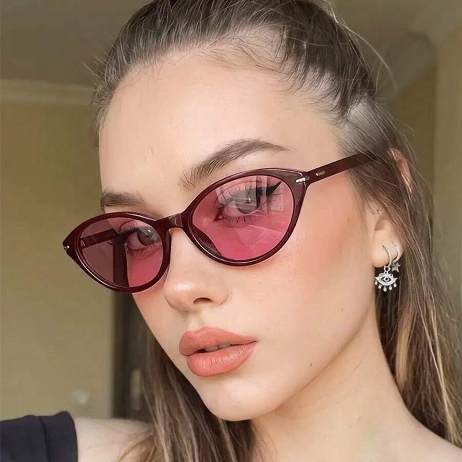 1 Pair Women's Burgundy Cat Eye Fashion Glasses For Travel, Street Style And Decoration - Burgundy - View 1