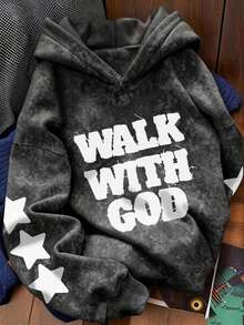 Young Boy Distressed Washed Hooded Sweatshirt - Black - View 1