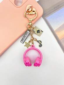 1pc Exquisite Earphone Piano Note Series Bag Charm, Cute Rhinestone Star Pendant, Rotatable Spring Heart Buckle Wallet Accessory, Charming Women's Keychain Decor, Travel Essential, Room Decoration, Gift For Music Lovers - Multicolor - View 6