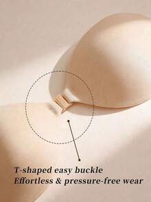 1pc Round Cup Adhesive Bra, Invisible Self-Adhesive Pads With Front Clasp Design, Suitable For Women's Strapless Dresses, Available In Black And Khaki Colors, Easy To Use. - Multi-color - View 7