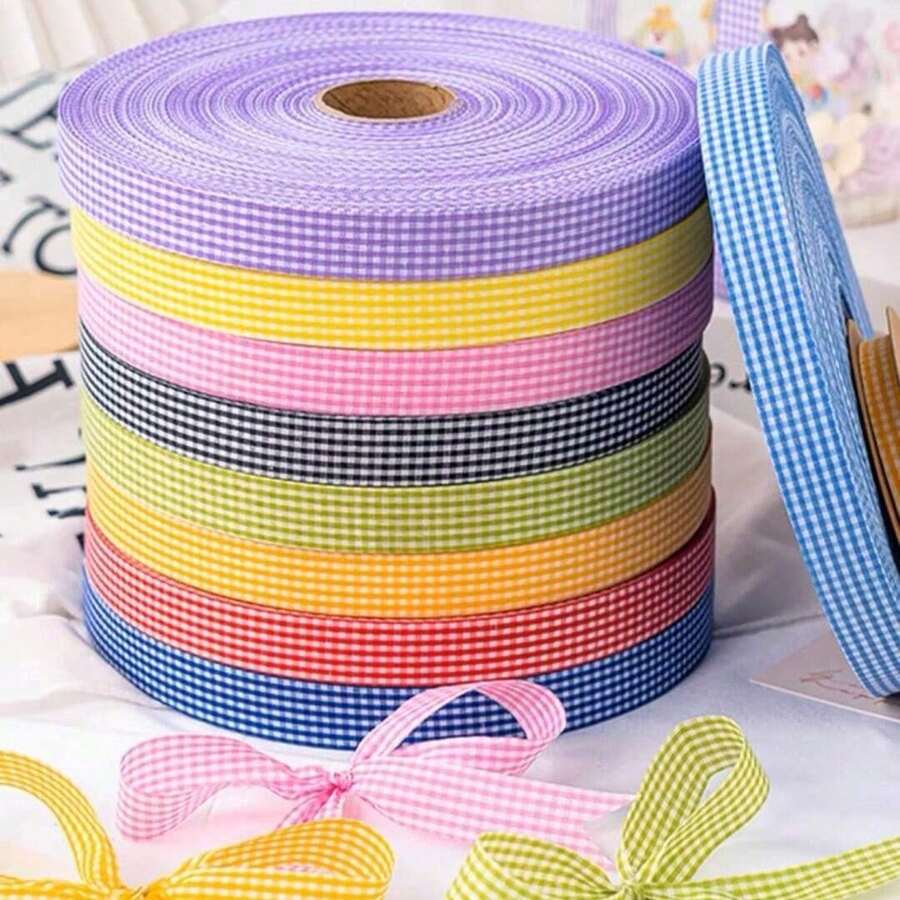 50 yard ruy băng lụa kẻ caro phong cách Ins hot trend, dùng trang trí bánh nướng, bánh quy, gói quà, gói hoa, DIY - nhiều màu - Xem 1